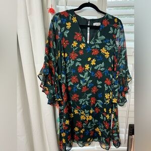 Calvin Klein Women’s Floral Ruffle Bell Sleeve Shift Dress - size 12